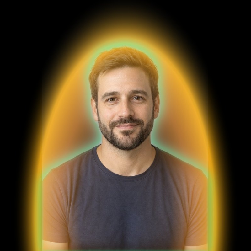An example Aura Booth photo: green, amber and gold aura